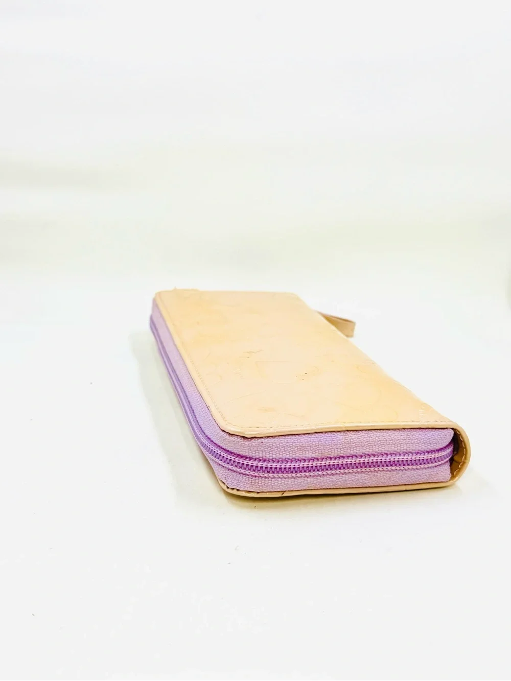 Pinky Wolman Full Sized Pink & Lavender Heart-Embossed Zip Around Wallet W/Charm